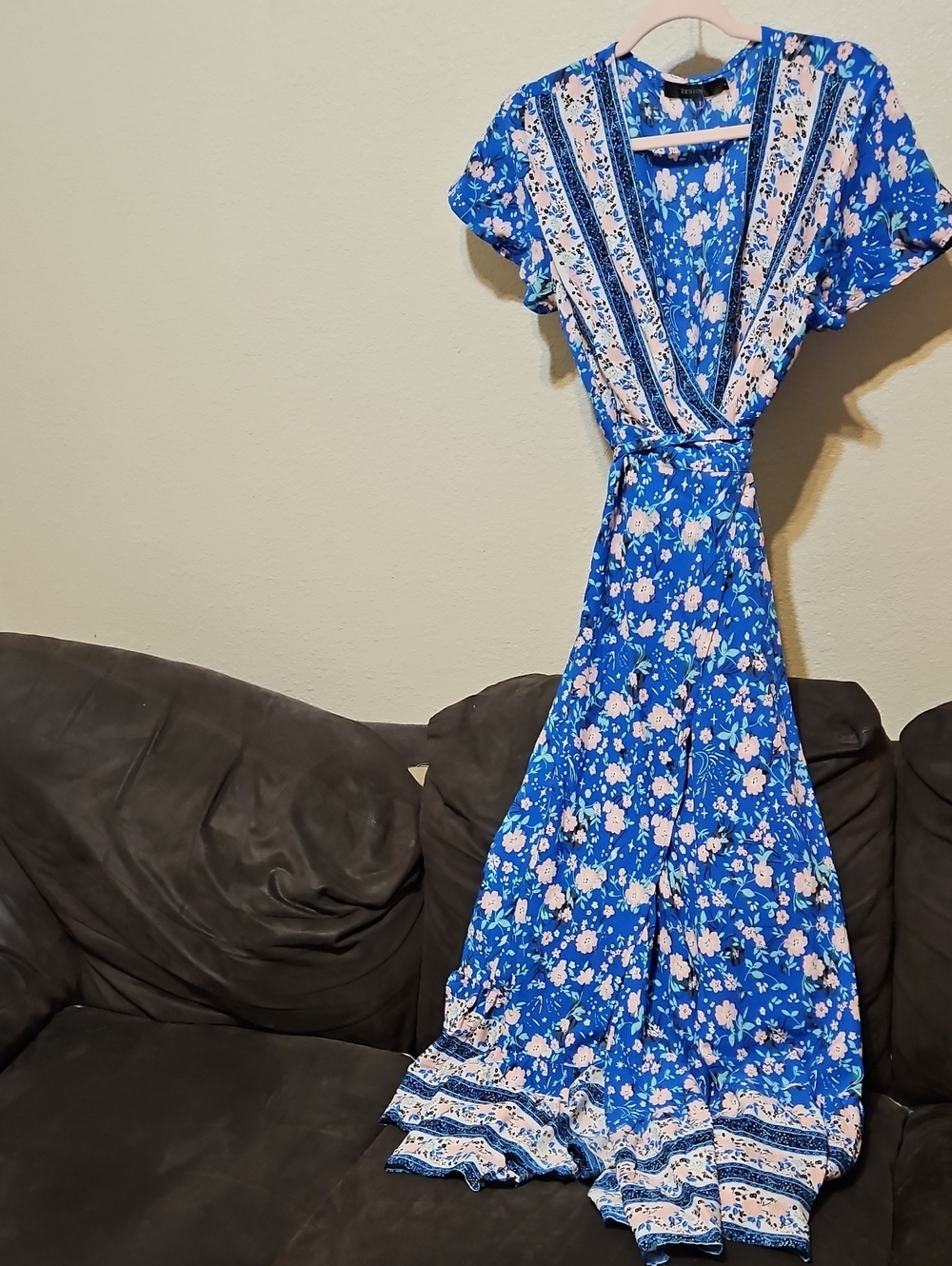 Blue Floral Maxi Dress with Belt